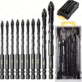 10 Pcs Concrete Drill Bit-1/2 Tungsten Carbide Kit, 5681012mm Concrete Drill Bit Collection, Masonry Drill Bit for Brick, Glass, Plastic and Wood, Tip with Til
