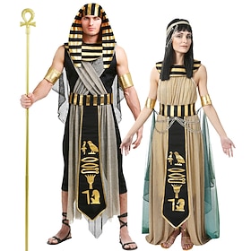 Couples Cosplay Cleopatra Pharaoh Outfits Couples' Costumes Men's Women's Movie Cosplay Cosplay Costume Party Black Dress Waist Belt Bracelets Carnival Masquer