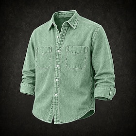 DenimTone™ Men Shirt Casual Shirt Cargo Shirt Demin Shirt Garment Dyed Acid Wash Shirt Blue Black Burgundy Green Gray Long Sleeve Plain Turndown Casual Daily F