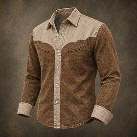 DenimTone™ Men Shirt Casual Shirt Western Shirt Demin Shirt Acid Wash Shirt Garment Dyed Blue Burgundy Brown Green Gray Long Sleeve Plain Shirt Collar Casual D
