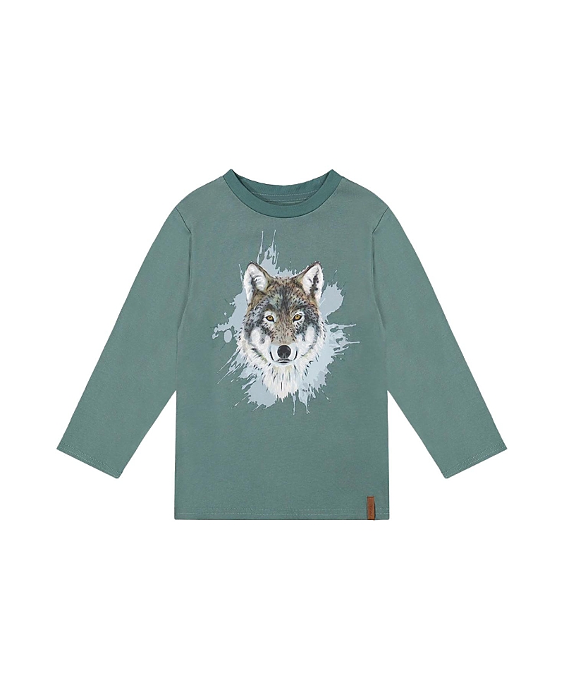 Deux par Deux Boys' Cotton Crew Neck Wolf Graphic Long Sleeve T-Shirt - Little Kid