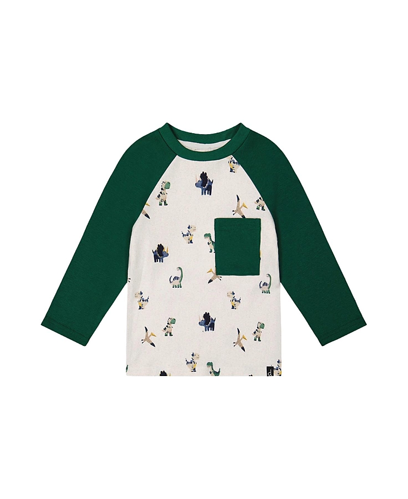 Deux par Deux Boys' Raglan Dino Allover Crew Neck Long Sleeve T-Shirt - Baby