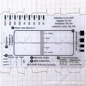 ECG 7 Step Ruler, ECG Ruler Plastic Ruler Measuring Tool, ECG 7 Step Ruler for ECG/EKG Interpretation, Transparent EKG Calipers Measuring Tool, Follow a 7 Step