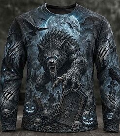 Men's Zombies Monster T Shirt Long Sleeve T shirt 3D Print Crew Neck Shirt Fashion Exaggerated Horror Casual Daily Street Black 1 Black Black 2 Summer Spring F