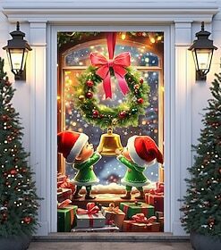 Christmas Door Decorations Door Covers Xmas Joy Elf Door Tapestry Door Curtain Decoration Backdrop Indoor/Outdoor Door Banner for Front Door Farmhouse Christma