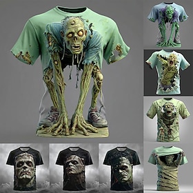 Men's Optical Illusion Zombies 3D T Shirt Short Sleeve T shirt 3D Print Crew Neck Shirt Exaggerated Designer Horror Club Party Street Blue 1 2 Summer Spring Al
