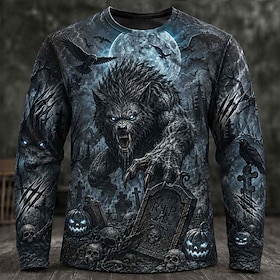 Men's Zombies Monster T Shirt Long Sleeve T shirt 3D Print Crew Neck Shirt Fashion Exaggerated Horror Casual Daily Street Black 1 Black Black 2 Summer Spring F