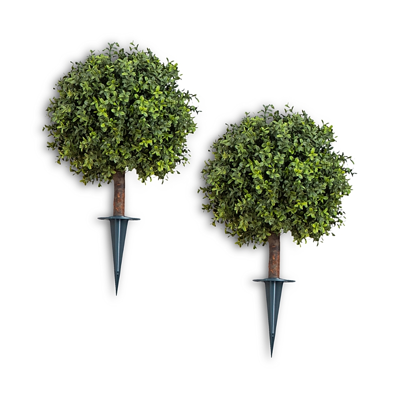 Nearly Natural Uv Resistant Artificial Boxwood Topiary with Integrated Ground Stake (Indoor/Outdoor), 2', Set of 2