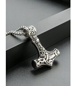 Men's Viking Thor's Hammer Pendant Necklace - Norse Mythology Jewelry