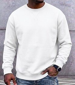 Men's Fleece Sweatshirt Pullover Hoodie Sweatshirt Pullover Blue White Black Yellow Navy Blue Crew Neck Plain Casual Daily Sports  Outdoor Streetwear Cool Spor